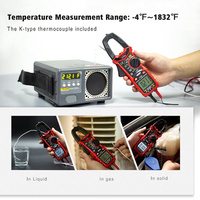 KAIWEETS HT206D Digital Clamp Meter T-RMS 6000 Counts, Multimeter Voltage Tester Auto-ranging, Measures Current Voltage Temperature Capacitance Resistance Diodes Continuity Duty-Cycle (AC/DC Current) - Image 5
